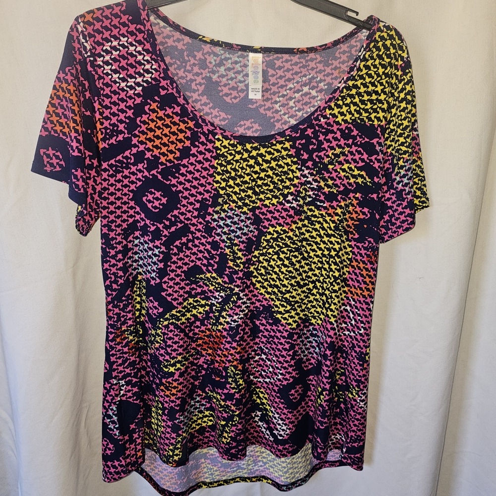 LuLaRoe Scoop Neck Top in Pink, Yellow & Black